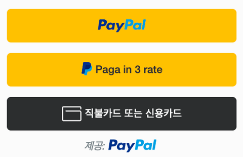 예시) 접속 국가: 이탈리아, enable-funding: 'paylater', disable-funding: 'mybank' 설정 시 화면